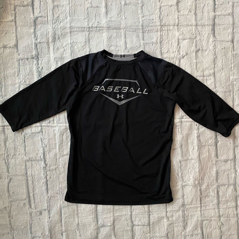 Under Armour youth boys L baseball Crewneck shirt with 3/4 sleeves black